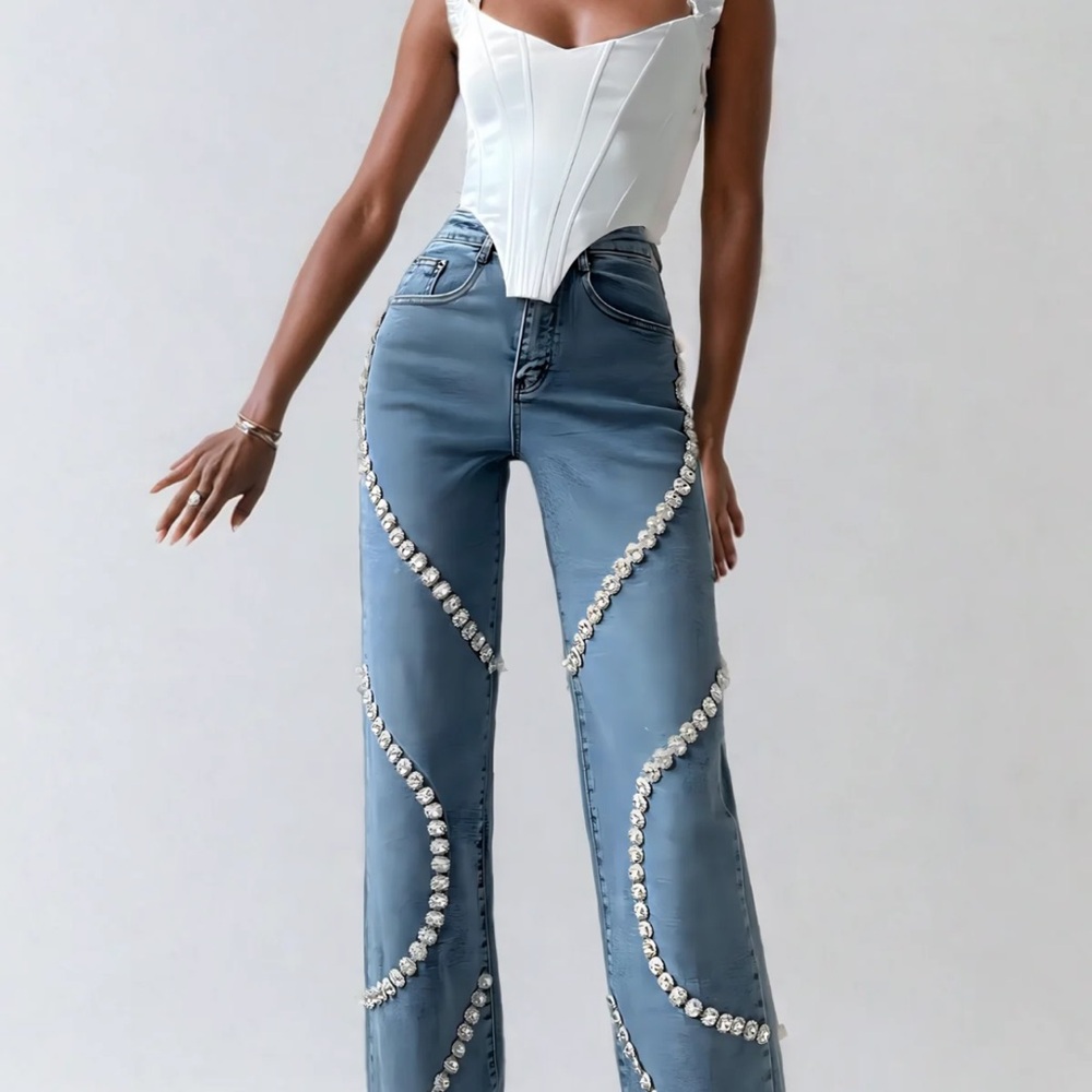 Crystal Embellished Blue Flare Jeans